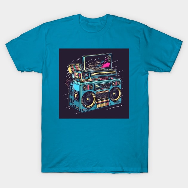 Ghetto Blaster Boom Box 80s Hip-Hop Stereo T-Shirt by Grassroots Green